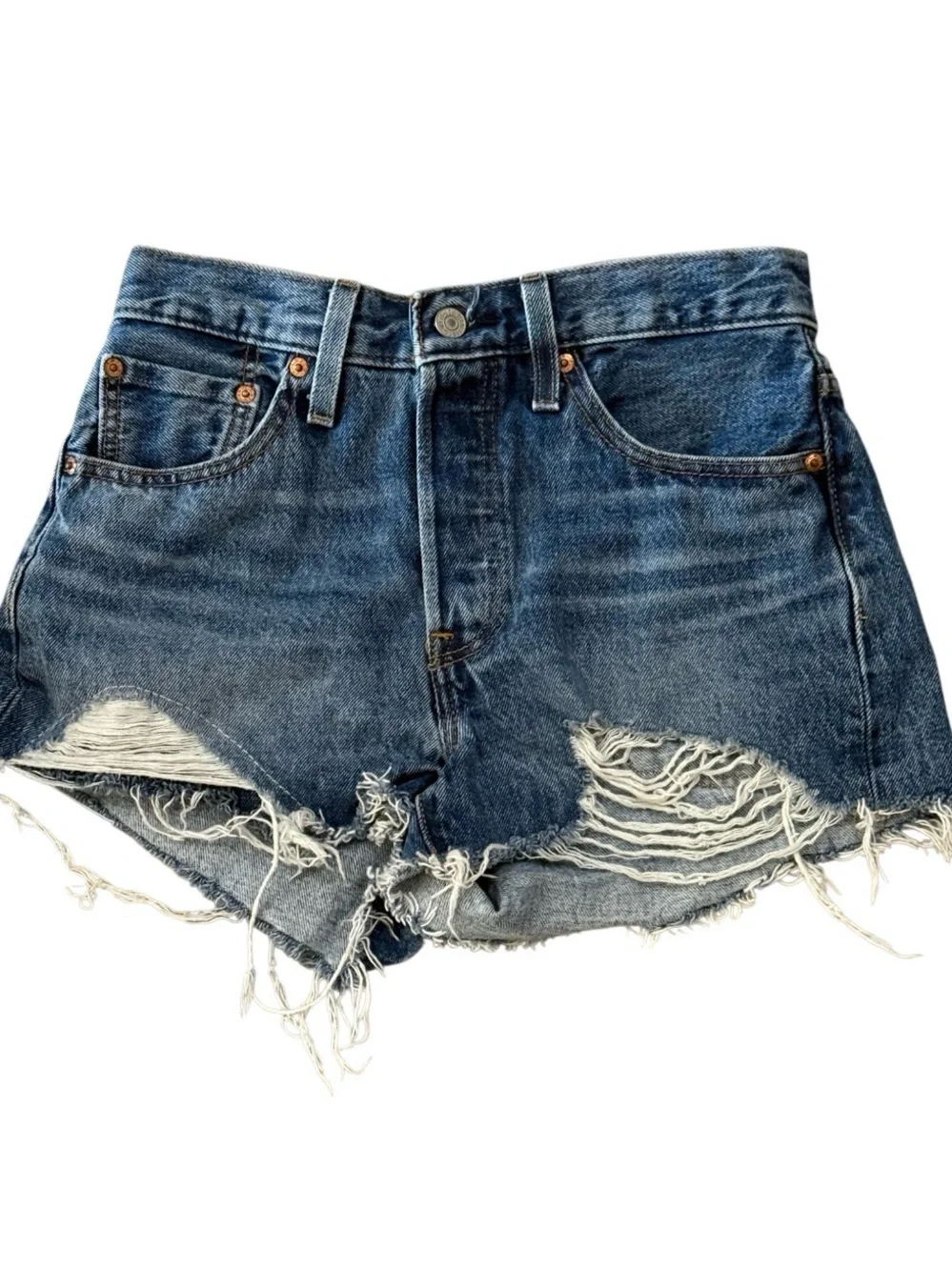 Levi’s 501 Original W27 High Rise Distressed Cutoff Denim Shorts Button Fly